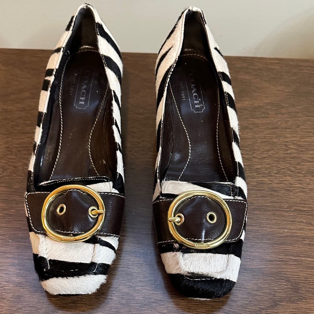 Coach Black and White Patterned Flats with Gold Accent
